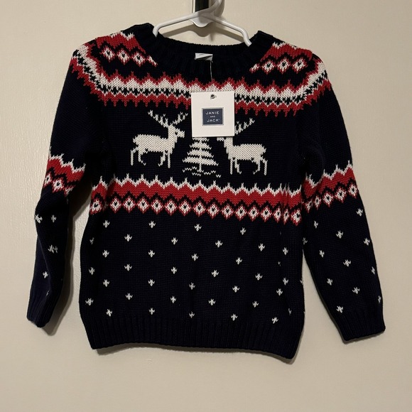 Janie and Jack Other - Janie and Jack Reindeer Holiday Sweater Navy Blue Red Fair Isle 2T NEW